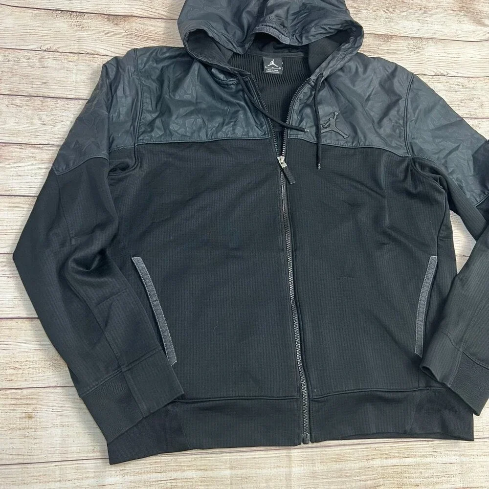 Jordan Full‎ Zip Hoodie Mens Large Black Elephant Print Hybrid Jacket Flawed